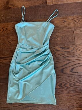 Teal blue satin mini dress